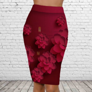 Спідниця-олівець з 3D принтом Червоний квітковий принт ВСІ Розміри Преміум тканина
