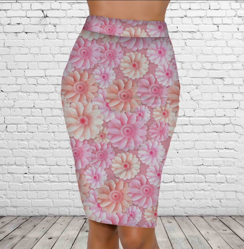 Спідниця-олівець з 3D принтом Ніжний рожевий квітковий принт ВСІ Розміри Преміум тканина