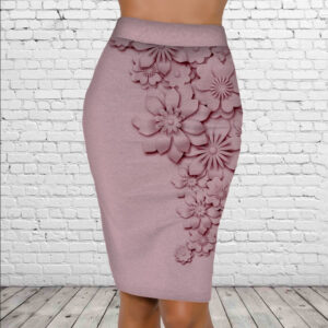 Спідниця-олівець з 3D принтом Ніжний рожевий квітковий принт ВСІ Розміри Преміум тканина