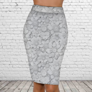 Спідниця-олівець із 3D принтом Ніжний квітковий принт. Білі квіти ВСІ Розміри Преміум тканина