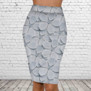 Спідниця-олівець із 3D принтом Ніжний квітковий принт. Білі квіти ВСІ Розміри Преміум тканина