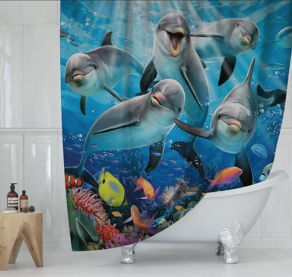 Зграя дельфінів і яскраві рибки 150х200 см.