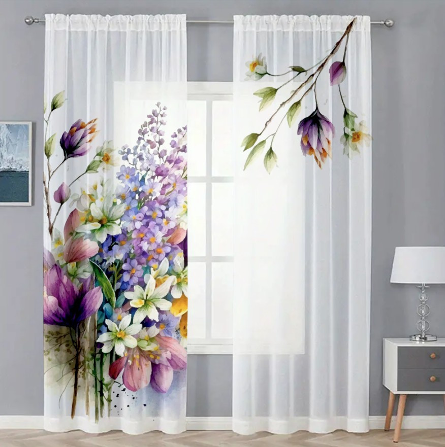 Гардина тюль комплект з 2 х шт букет польових квітів