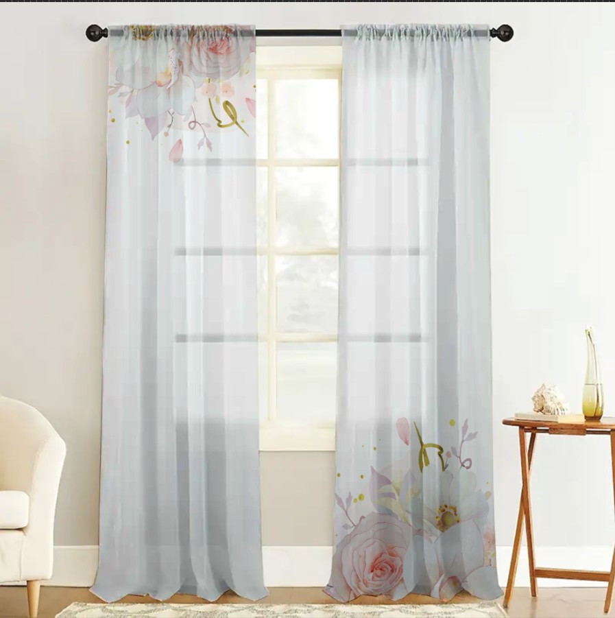 Гардина тюль комплект з 2х шт білі троянди
