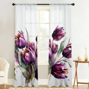 Гардина тюль комплект з 2х шт бордові тюльпани