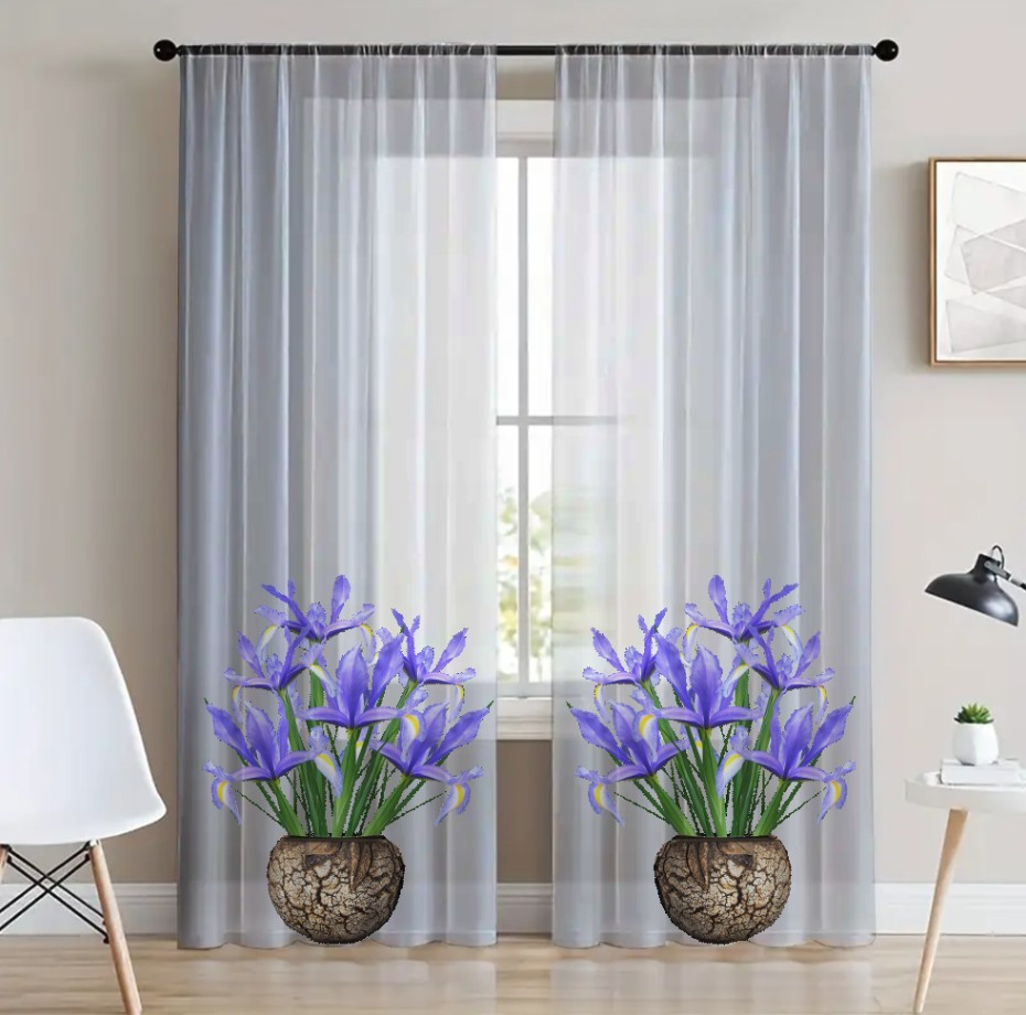 Гардина тюль комплект з 2х шт горщики ірісів