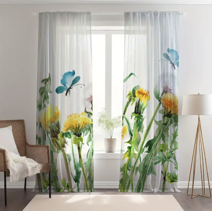 Гардина тюль комплект з 2х шт кульбабки і метелики