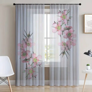 Гардина тюль комплект з 2х шт ніжні рожеві квіти 83