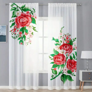 Гардина тюль комплект з 2х шт ніжні червоні троянди 04