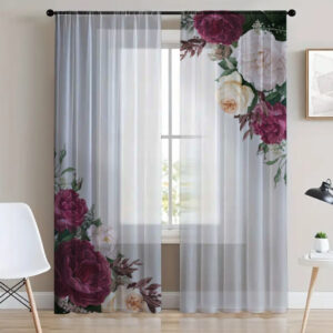 Гардина тюль комплект з 2х шт рожеві півонії
