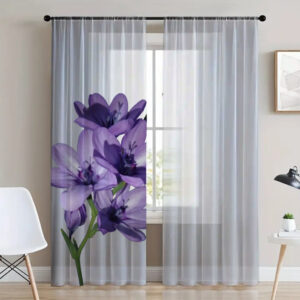 Гардина тюль комплект з 2х шт фіолетові квіти