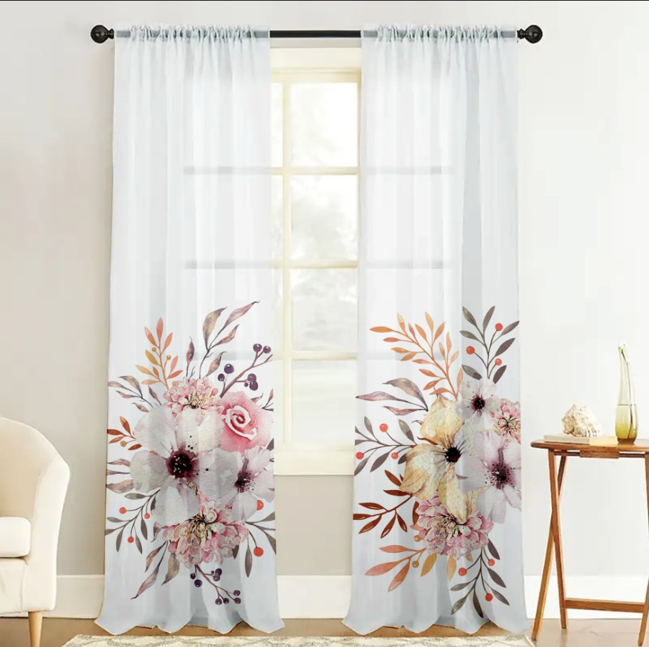 Гардина тюль комплект з 2х шт яблуневий цвіт