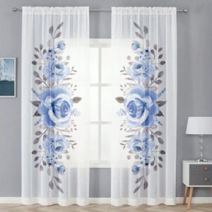 Гардина тюль комплект з 2х шт блакитні троянди 004