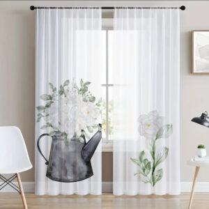 Гардина тюль комплект з 2х шт садова лейка і білі квіти 01