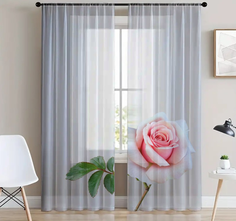 Гардина тюль комплект з 2х шт рожева троянда велика