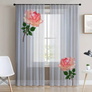 Гардина тюль комплект з 2х шт рожева троянда велика 09