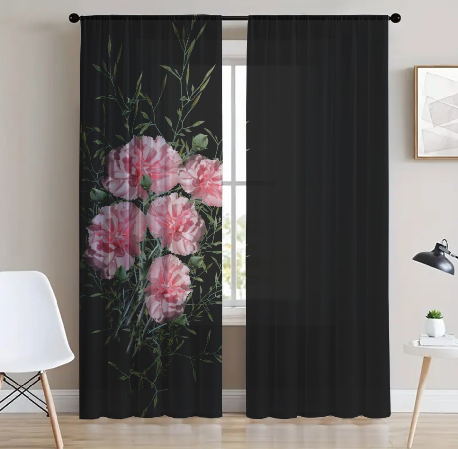 Гардина тюль комплект з 2х шт рожеві гвоздики