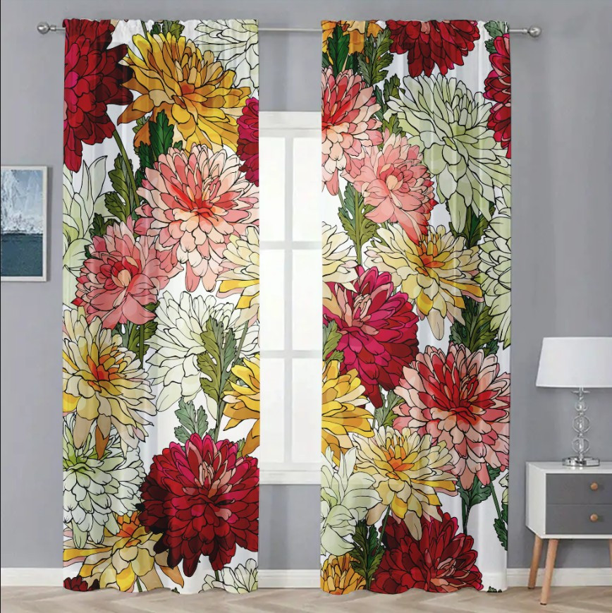 Гардина тюль комплект з 2х шт малюнок Айстри яскраві квіти