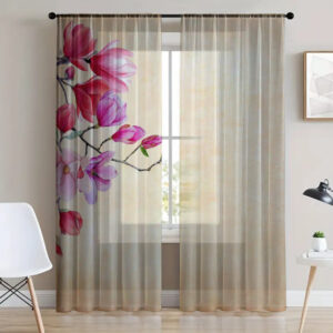 Гардина тюль комплект з 2х шт магнолії рожеві 75