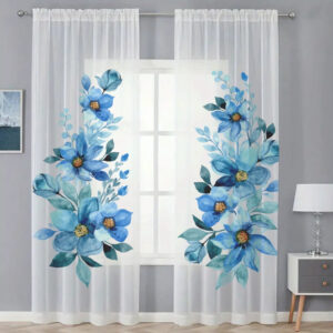 Гардина тюль комплект з 2х шт великі сині квіти