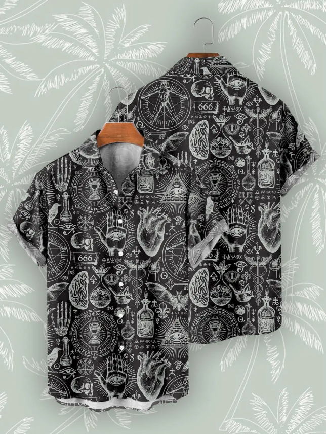 Сорочка з 3D-принтом Магічні символи Креслення чорна ВСІ Розміри