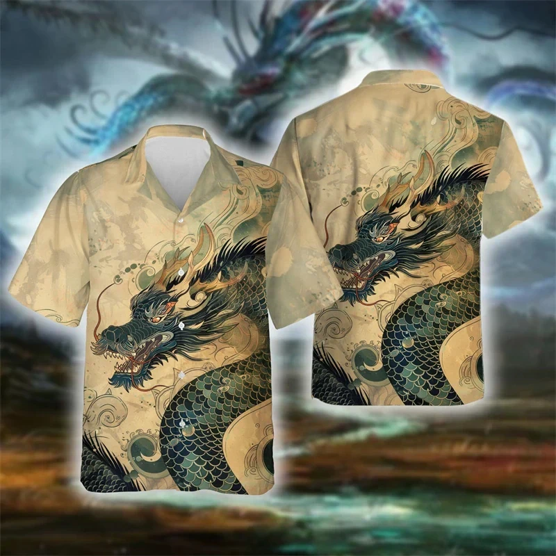 Чоловіча сорочка 3D принт Містичні китайські дракони 02 ВСІ Розміри