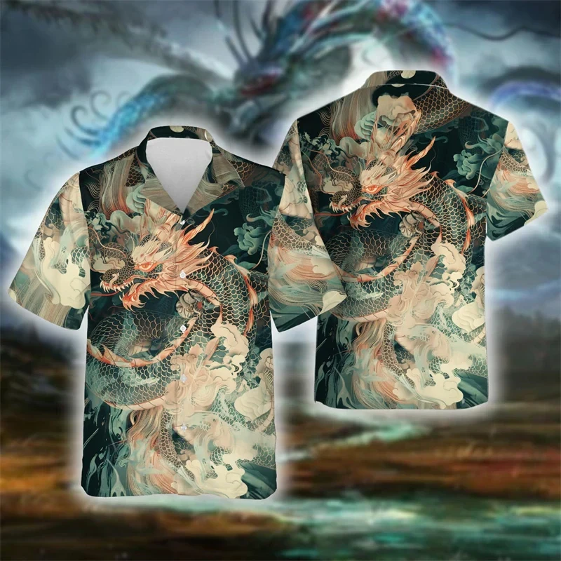 Чоловіча сорочка 3D принт Містичні китайські дракони 03 ВСІ Розміри