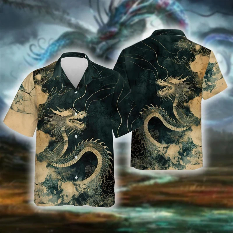 Чоловіча сорочка 3D принт Містичні китайські дракони 13 ВСІ Розміри