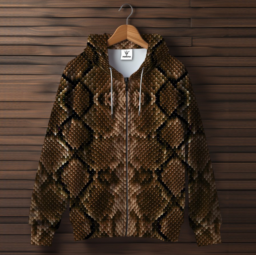 Худі на блискавці з принтом змія коричнева зміїна шкіра луска дракона 2 ВСІ Розміри Преміум тканина