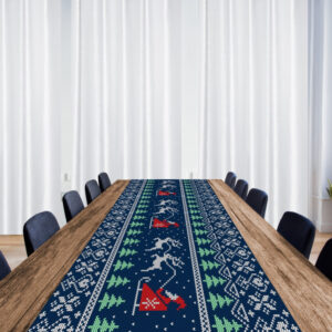 Раннер (доріжка на стіл) з принтом новорічний орнамент Санта на оленях