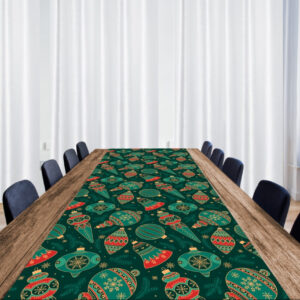 Раннер (доріжка на стіл) з принтом новорічний зелений орнамент