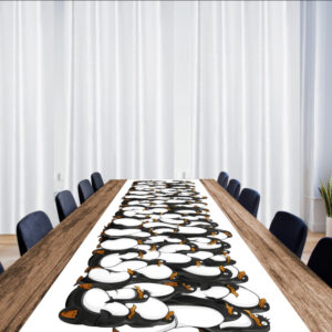 Раннер (доріжка на стіл) з принтом новорічний орнамент Пінгвіни