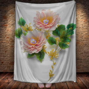 Плед з принтом фантастичні золотисті рожеві ніжні квіти 150х200 см.