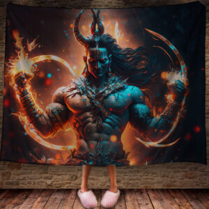 Плед з принтом чоловік міфічна істота божество космічний стиль з мечами в руках 150х200 см.