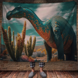 Плед з 3D принтом Динозавр і кактуси в пустелі 150х200 см.