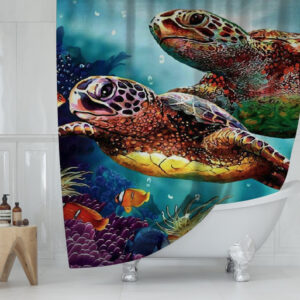 Штора для ванної з 3D принтом Пара яскравих морських черепах 150х200 см.