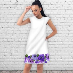 Плаття А-силуету з принтом Фіолетові квіти 001 ВСІ Розміри Преміум тканина