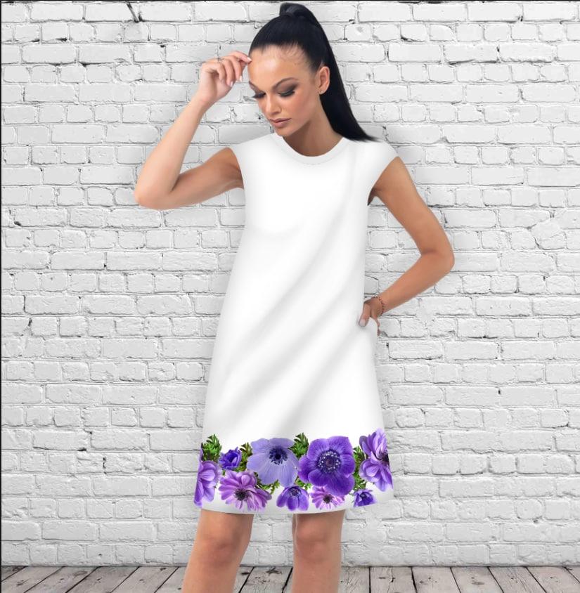 Плаття А-силуету з принтом Фіолетові квіти 001 ВСІ Розміри Преміум тканина