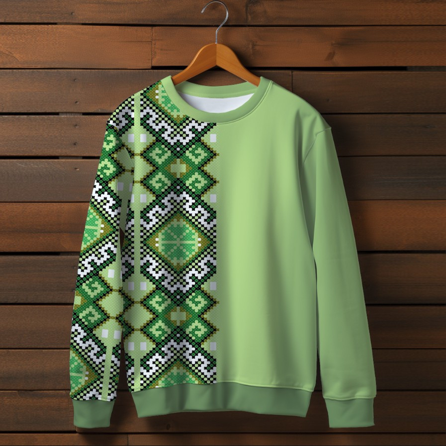 Світшот із принтом Вишиванка зелений орнамент. Дорослі та дитячі розміри ВСІ Розміри Преміум тканина