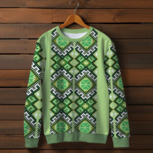 Світшот з принтом Вишиванка зелений етнічний орнамент. Дорослі та дитячі розміри ВСІ Розміри Преміум тканина