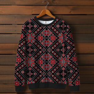 Чорний світшот із принтом Вишиванка червоний етнічний орнамент 01. Дорослі та дитячі розміри ВСІ Розміри Преміум тканина