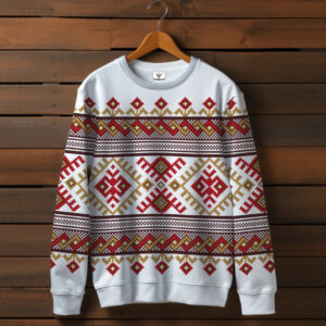 Білий світшот з принтом етнічна Вишиванка червоний орнамент. Дорослі та дитячі розміри ВСІ Розміри Преміум тканина