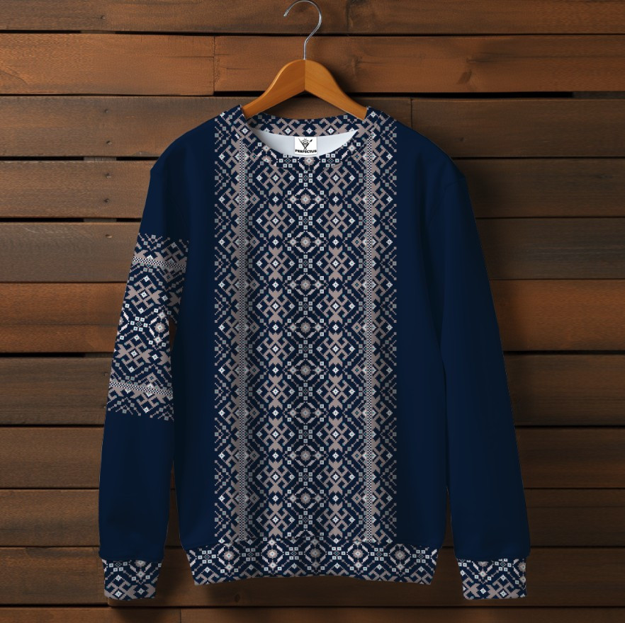 Синій світшот із принтом Вишиванка етнічний орнамент. Дорослі та дитячі розміри ВСІ Розміри Преміум тканина