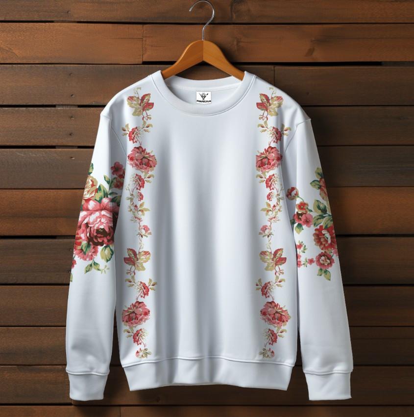 Білий світшот із принтом Ніжні троянди. Дорослі та дитячі розміри ВСІ Розміри Преміум тканина