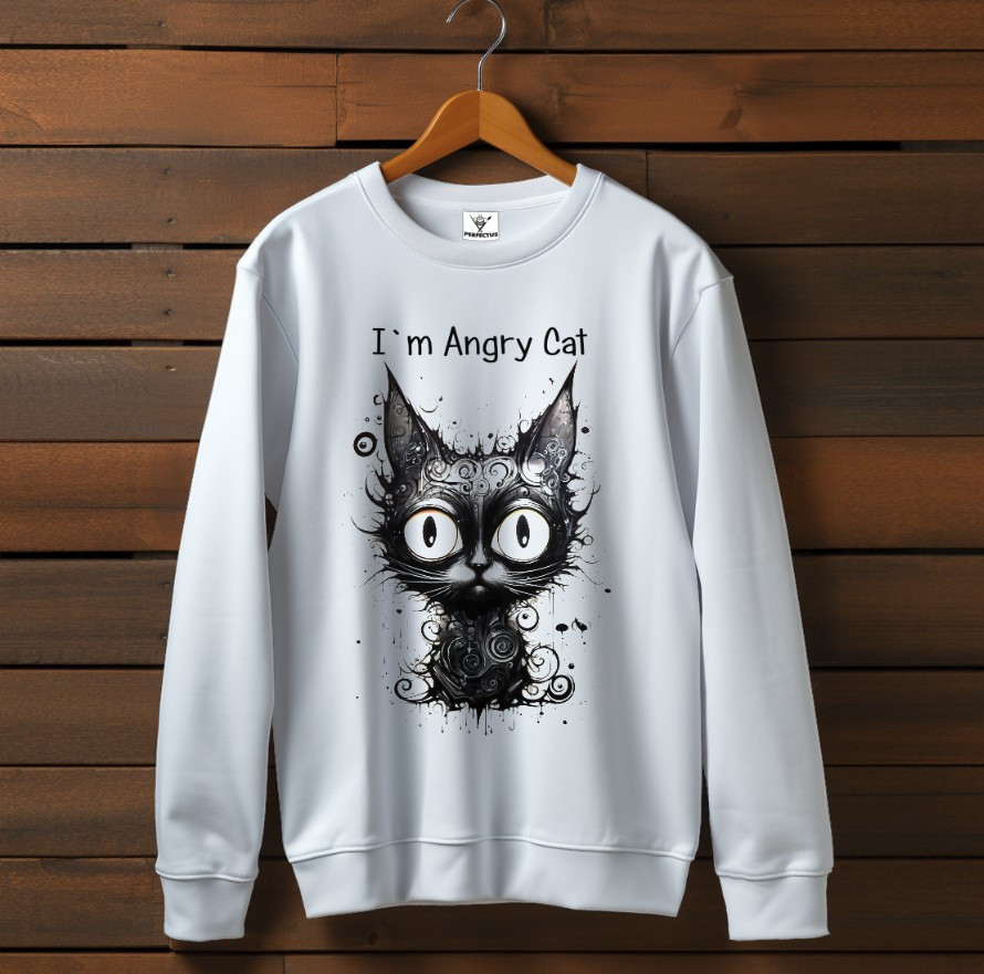 Білий світшот із принтом Я злий кіт. Дорослі та дитячі розміри ВСІ Розміри Преміум тканина