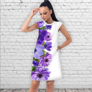 Сукня А-силуету з принтом Фіолетові анемони 001 ВСІ Розміри Преміум тканина