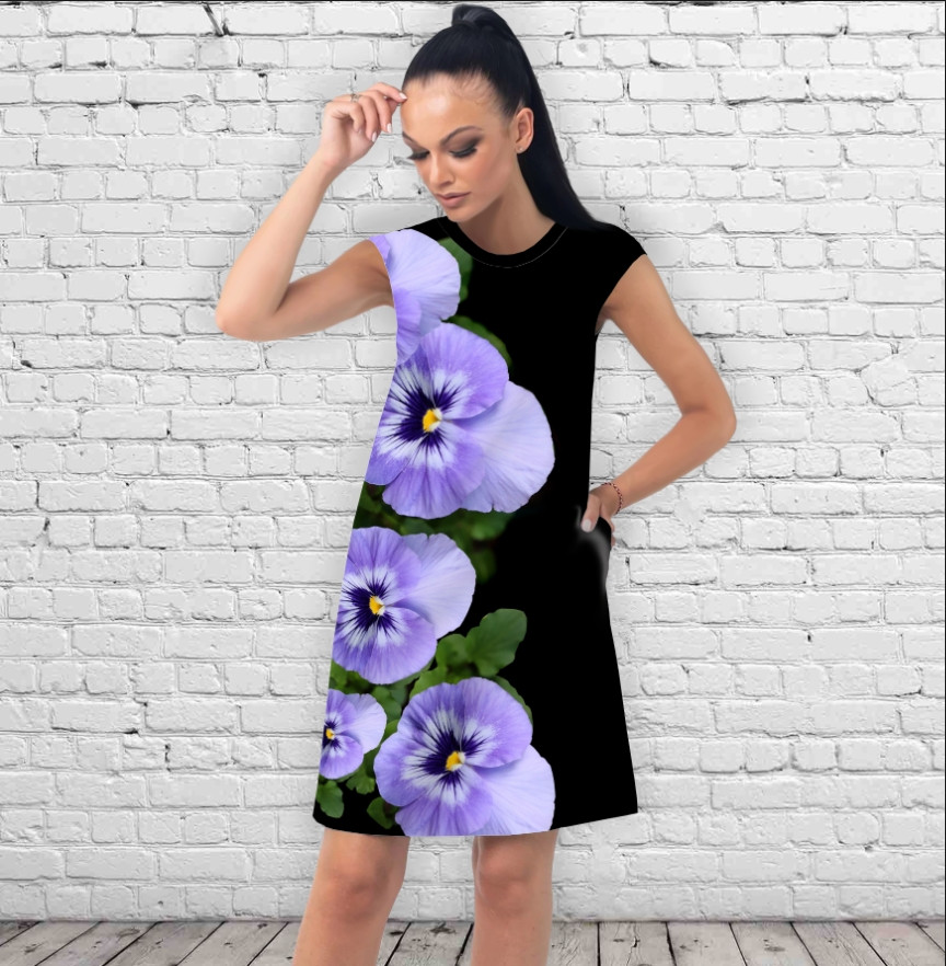 Сукня А-силуету з принтом Анютині глазки 001 ВСІ Розміри Преміум тканина
