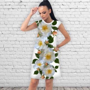 Сукня А-силуету з принтом Білі чайні троянди 02 ВСІ Розміри Преміум тканина