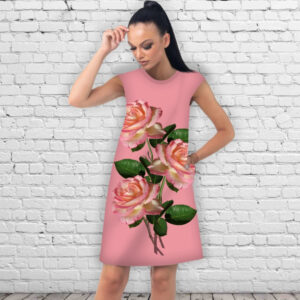 Сукня А-силуету з принтом Букет троянд на рожевому фоні ВСІ Розміри Преміум тканина