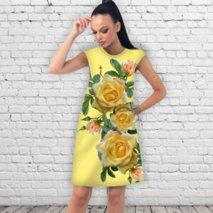 Сукня А-силуету з принтом Жовті троянди на жовтому тлі 01 ВСІ Розміри Преміум тканина